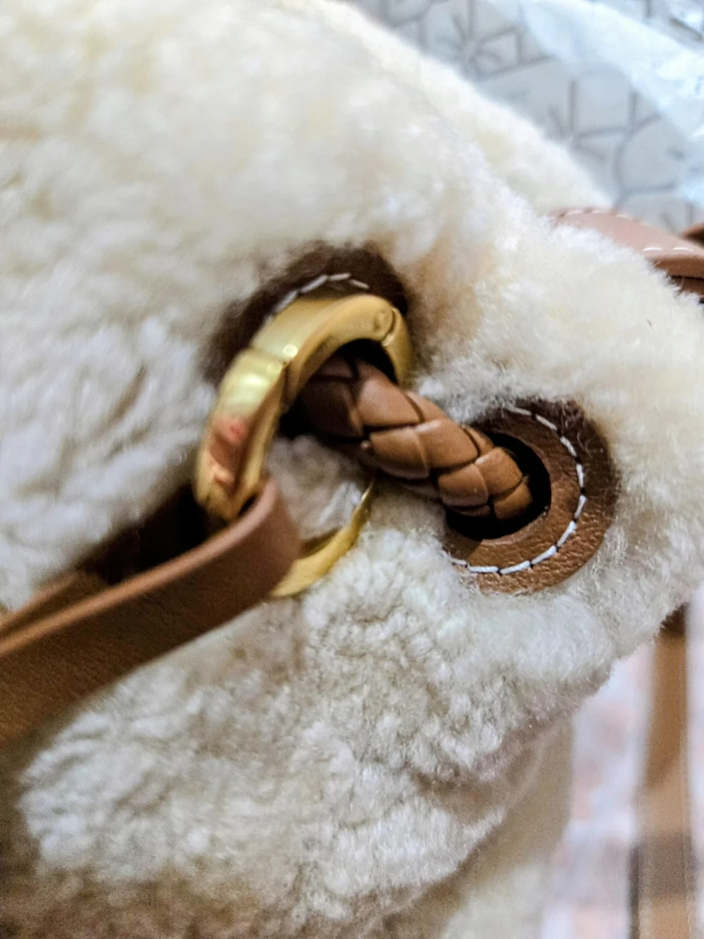 Songmont Amber Shearling Gather Clutch Set Small NWT Luxury Wool Leather - Picture 4 of 14